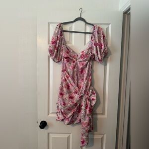 VICI Floral Pink Puff-Sleeve Wrap Dress
